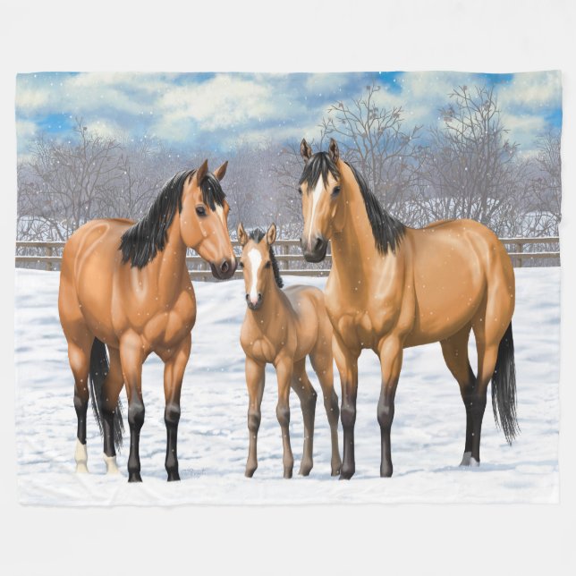 Buckskin Quarter Horses i Snö Fleecefilt (Framsidan (Horisontell))