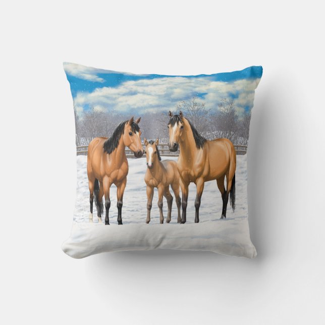 Buckskin Quarter Horses i Snö Kudde (Framsida)