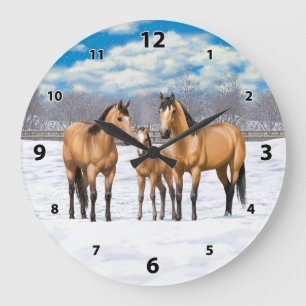 Buckskin Quarter Horses i Snö Stor Klocka