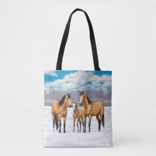 Buckskin Quarter Horses i Snö Tygkasse