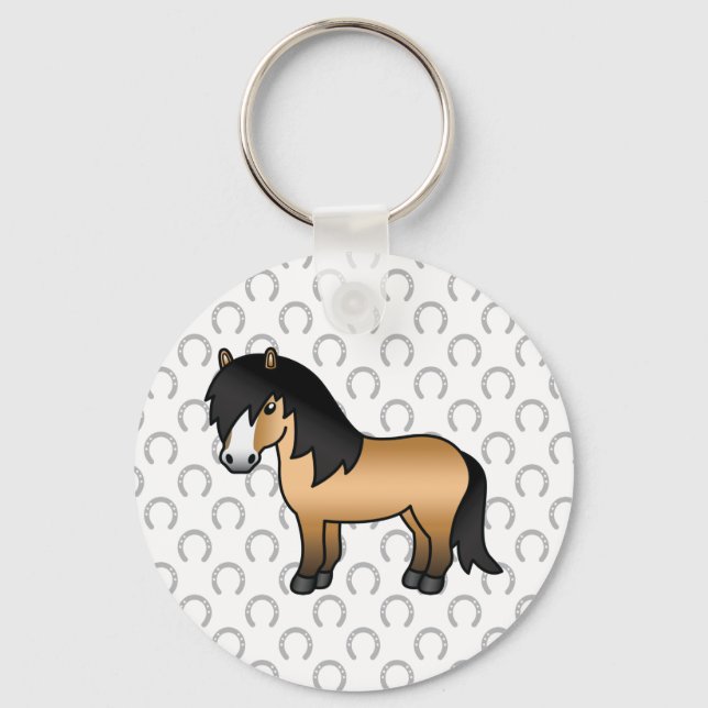 Buckskin Shetland Pony Cute Tecknad Illustration Nyckelring (Framsida)