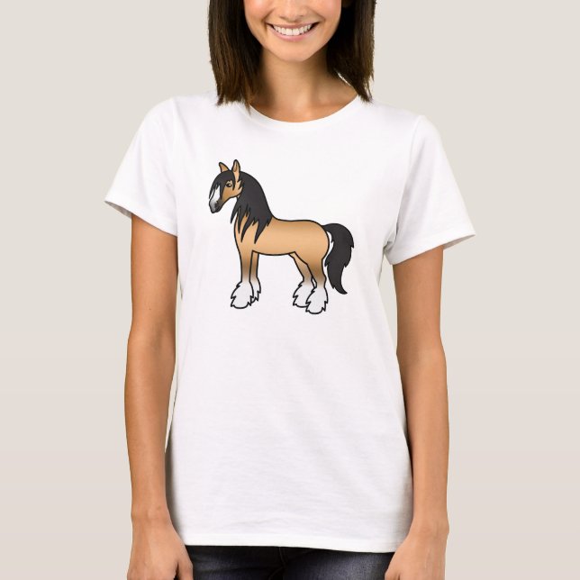 Buckskin Tecknad Gypsy Vanner Shirehäst Tee (Framsida)