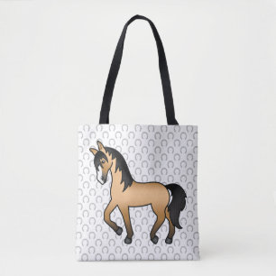 Buckskin Trotting Horse Cute Tecknad Illustration Tygkasse
