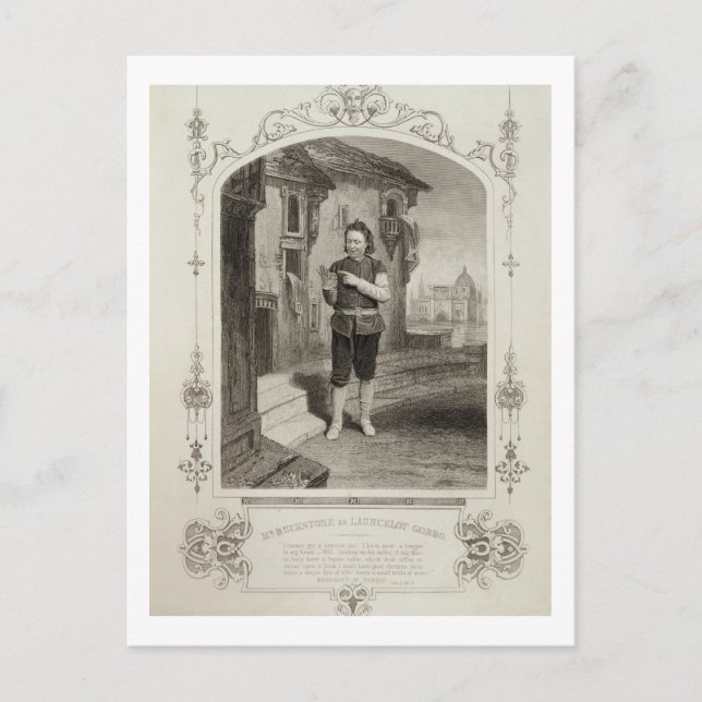 Buckstone som Lancelot Gobbo, Act II Scene 2, i Vykort (Framsida)