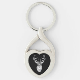 Bucktrofé på Svarta vita Svan Hjort Twisted Heart Silverfärgad Nyckelring