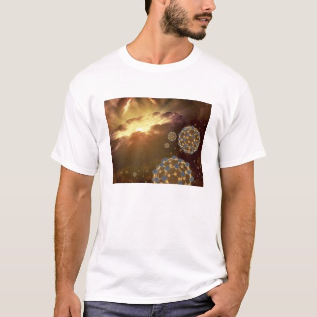 Buckybollar flytande i mellanliggande utrymme t shirt (Framsida)