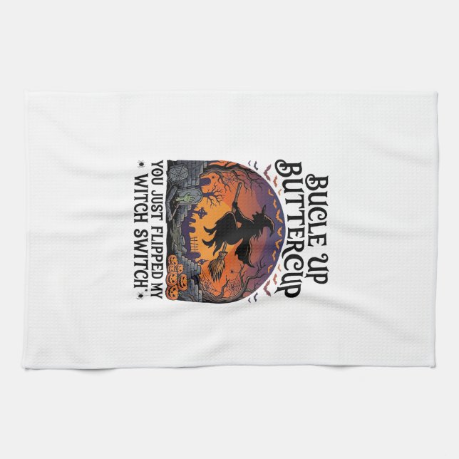 Bucle Up Buttercup Häxa Switch Halloween Kvast Pu Kökshandduk (Horisontell)