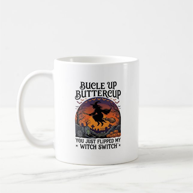Bucle Up Smörblomma Häxa Switch Halloween Kvast Kaffemugg (Vänster)