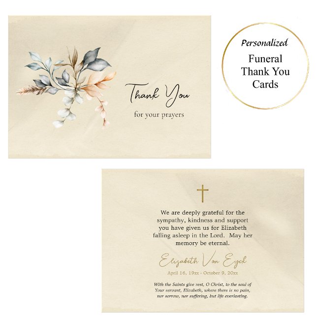 Bucolic Leaves Beige Parchment Orthodox Funeral Tack Kort (Skapare uppladdad)