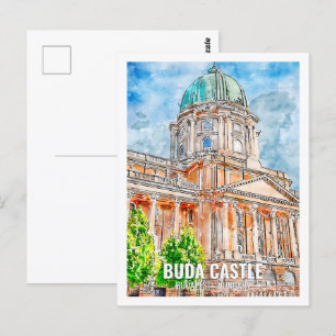 Buda Castle Budapest Travel Ställe Watercolor Vykort