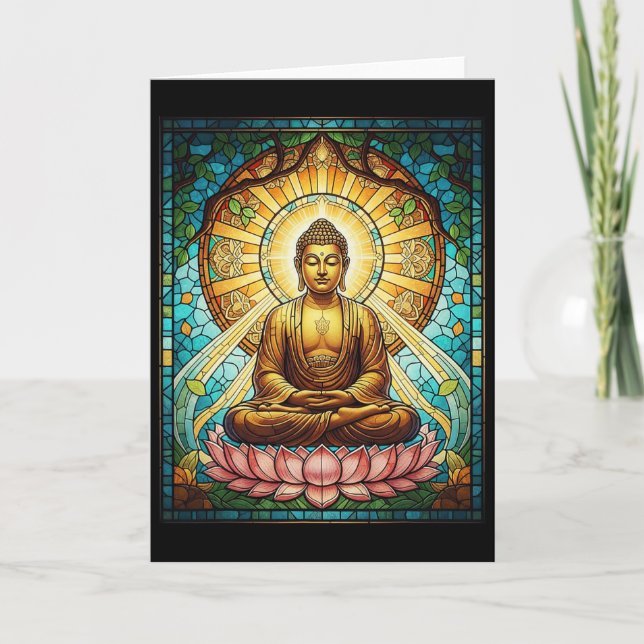 Buda de Glasfärgat Zen Buddhism Andlig Meditation Kort (Framsida)