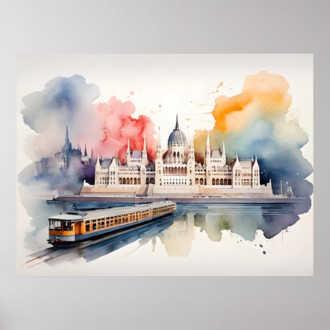 Budapest akvarell konst poster (Framsidan)