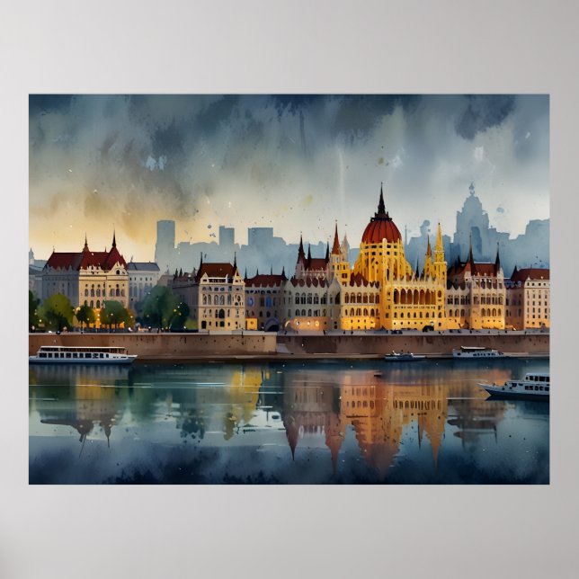 Budapest akvarell konst poster (Framsidan)