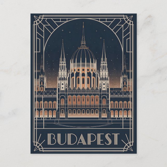 Budapest art deco-vintage vykort (Framsida)