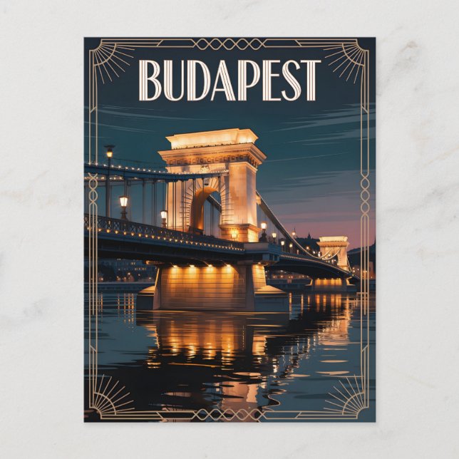 Budapest art deco-vintage vykort (Framsida)