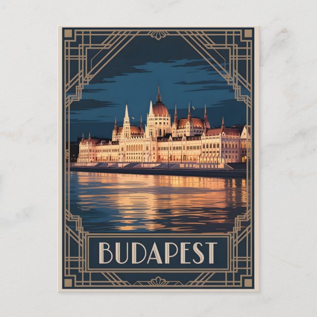 Budapest art deco-vintage vykort (Framsida)