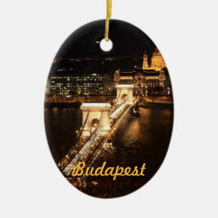 Budapest banker av Donauen vid natt Julgransprydnad Keramik