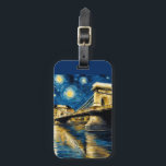 Budapest  by a  starry  night  bagagebricka<br><div class="desc">Luggage tag inspired by the post-impressionist art of Van Gogh and the famous Starry Night. It features Budapest’s iconic bridge, the Chain Bridge, in a swirling night-sky style. Great for travelers who enjoy adding an artistic touch to their luggage. Created in collaboration by Alma Wad and Magic Media AI ....</div>