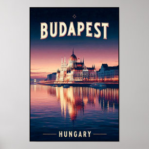 Budapest by Night - A Vintage resor Poster
