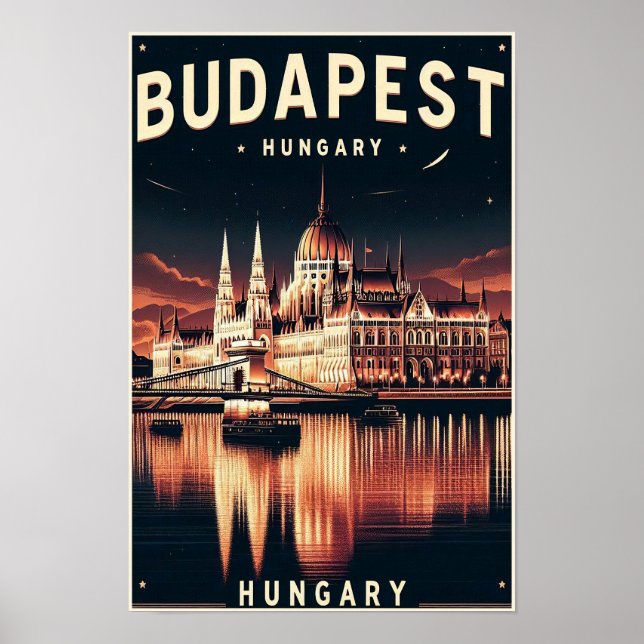 Budapest by Night - A Vintage resor Poster (Framsidan)