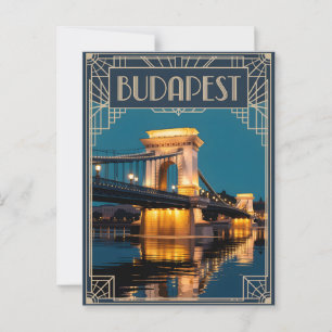 Budapest chain Bridge Art deco Vykort