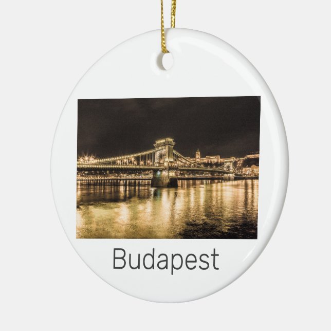 Budapest chain Bridge Hungary Retro Nattkväll Vint Julgransprydnad Keramik (Vänster)