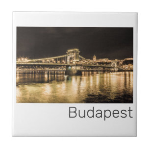 Budapest chain Bridge Hungary Retro Nattkväll Vint Kakelplatta