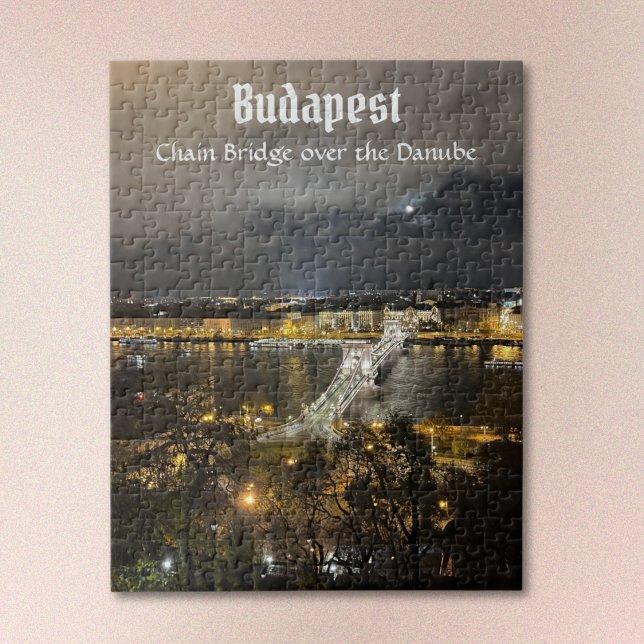 Budapest Chain Bridge Jigsaw Puzzle Pussel (Text is optional. Easy to remove or edit. Select Personalize Design to remove text.)