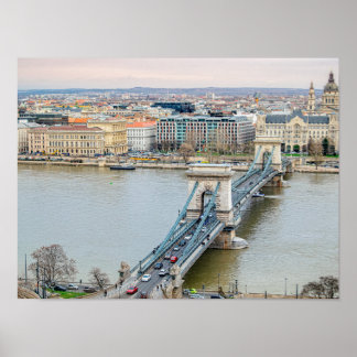 Budapest chain bridge och Donau Poster
