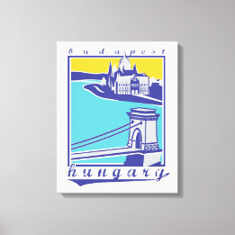 Budapest, chain Bridge, Vintage affisch, Ungern Canvastryck