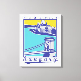 Budapest, chain Bridge, Vintage affisch, Ungern Canvastryck