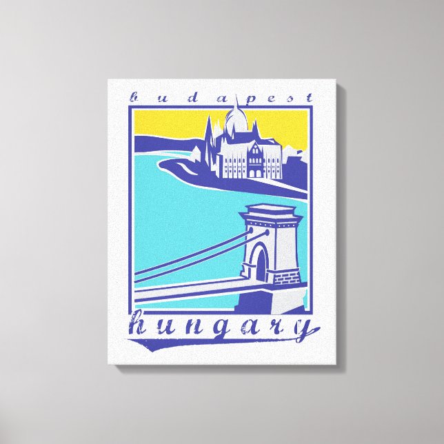 Budapest, chain Bridge, Vintage affisch, Ungern Canvastryck (Framsida)