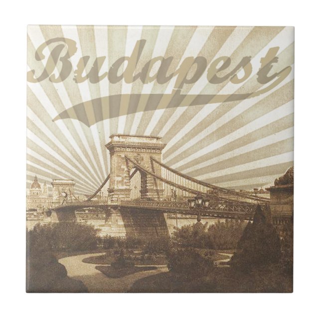 Budapest Chain Bridge Vintage Kakelplatta (Framsidan)