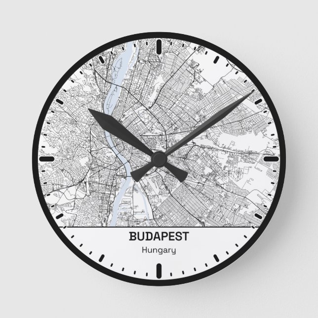 Budapest Clock City Line Art Rund Klocka (Framsida)