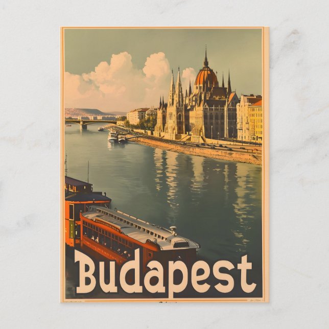 Budapest: Donau och parlamentets Vintage Vykort (Framsida)