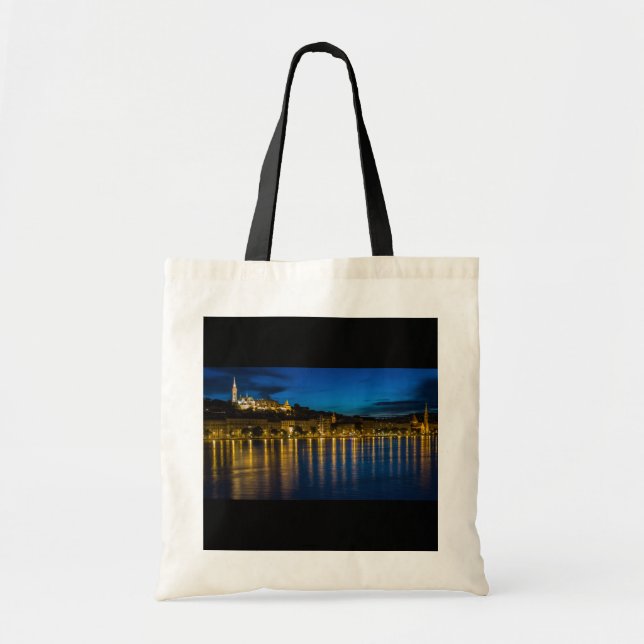 Budapest Donau River Reflection Vatten vid Natten  Tygkasse (Framsidan)
