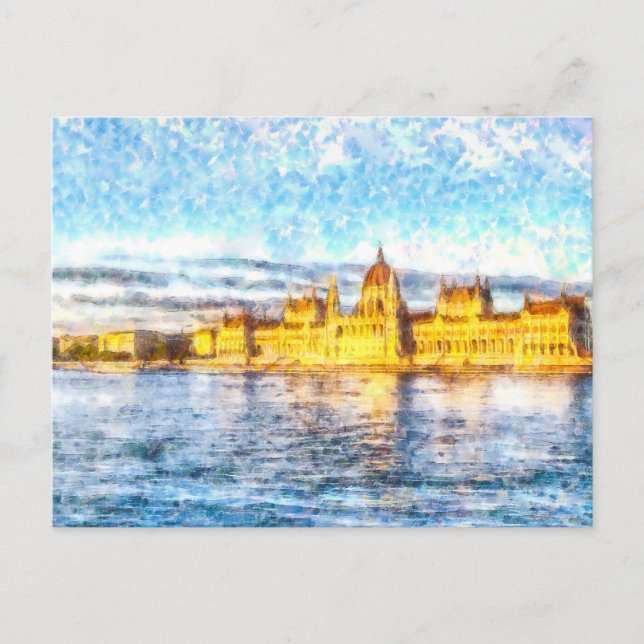 Budapest Donau Sunset Watercolor Vykort (Framsida)