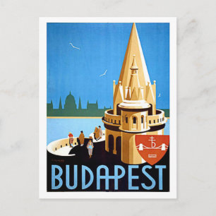 Budapest, fiskarens bastion, vintage resa vykort
