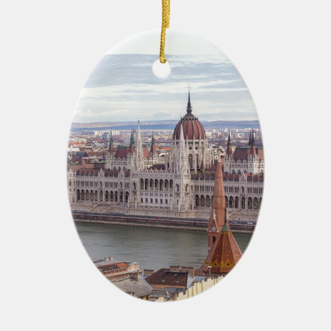 Budapest från det ungerska parlamentet per dag julgransprydnad keramik (Framsidan)