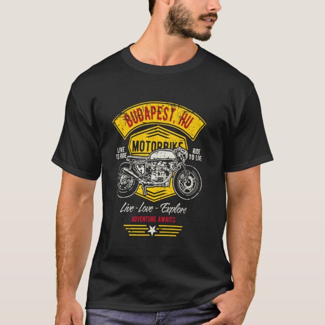 Budapest HU Retro Motorcykel Design T Shirt (Framsida)