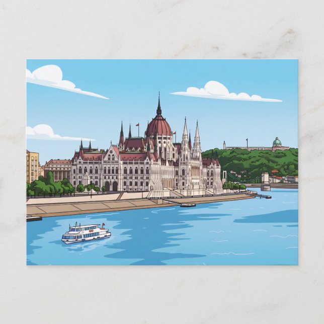 Budapest Hungarian Parliament view postcard Vykort (Framsida)