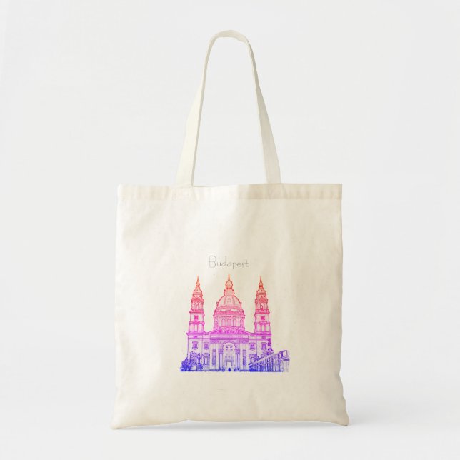 Budapest Hungary Architecture Sketch Tote Bag Tygkasse (Framsidan)