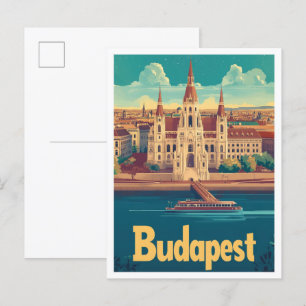 Budapest Hungary Art Vintage resor Illustration Vykort