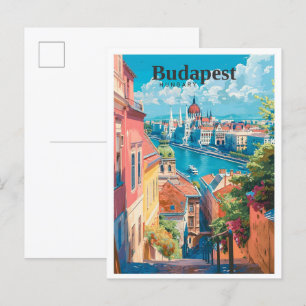 Budapest Hungary Art Vintage resor Vykort