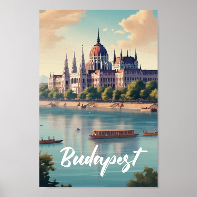 Budapest Hungary Berömd Travel Ställe Poster (Framsidan)
