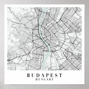 Budapest Hungary Blue Vatten Street Karta Poster
