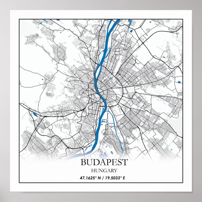 Budapest Hungary City Karta Travel Simple Minimal Poster (Framsidan)