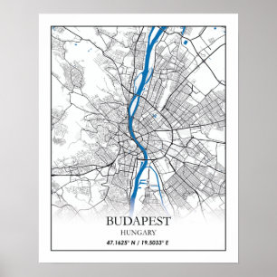 Budapest Hungary City Karta Travel Simple Minimal Poster