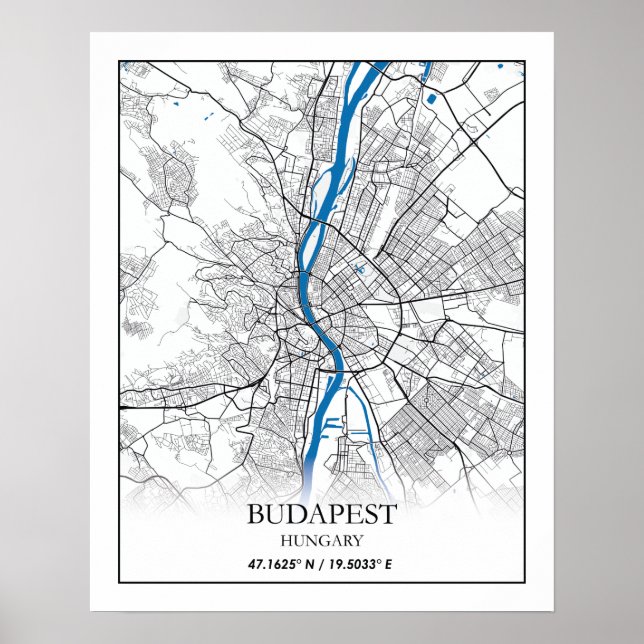 Budapest Hungary City Karta Travel Simple Minimal Poster (Framsidan)