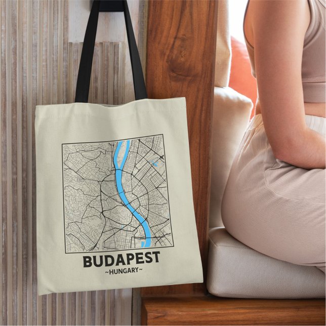 Budapest, Hungary City Map Tote Bag Tygkasse (Skapare uppladdad)